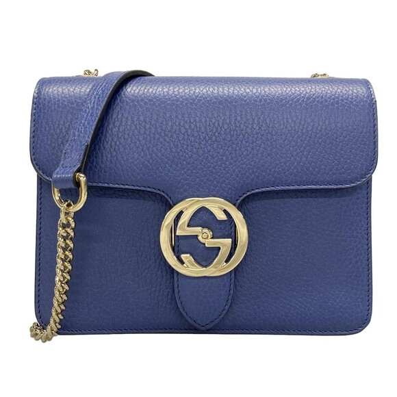 GUCCI Interlocking G Blue Leather Shoulder Bag 849-081025 - Picture 1 of 14